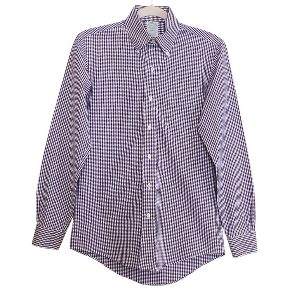 Brooks Brothers Milano Purple Gingham Button-Down Shirt 14.5 / 33 Preppy